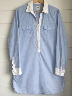 Gap Blue & White Contrast Button-Up Tunic Shirt | Size Small